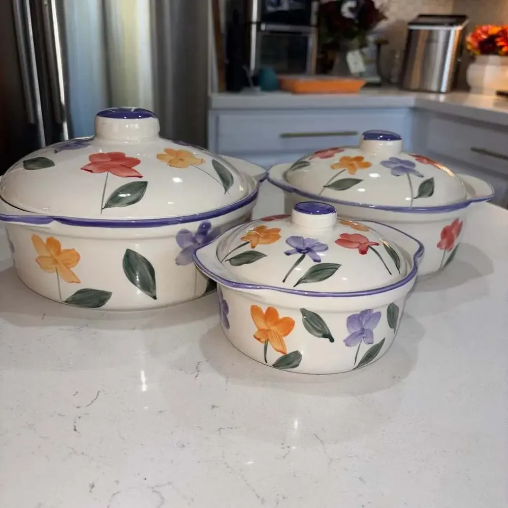 Flower Garden By Housewares Intl Inc Covered Casserole Dish Set of 3
